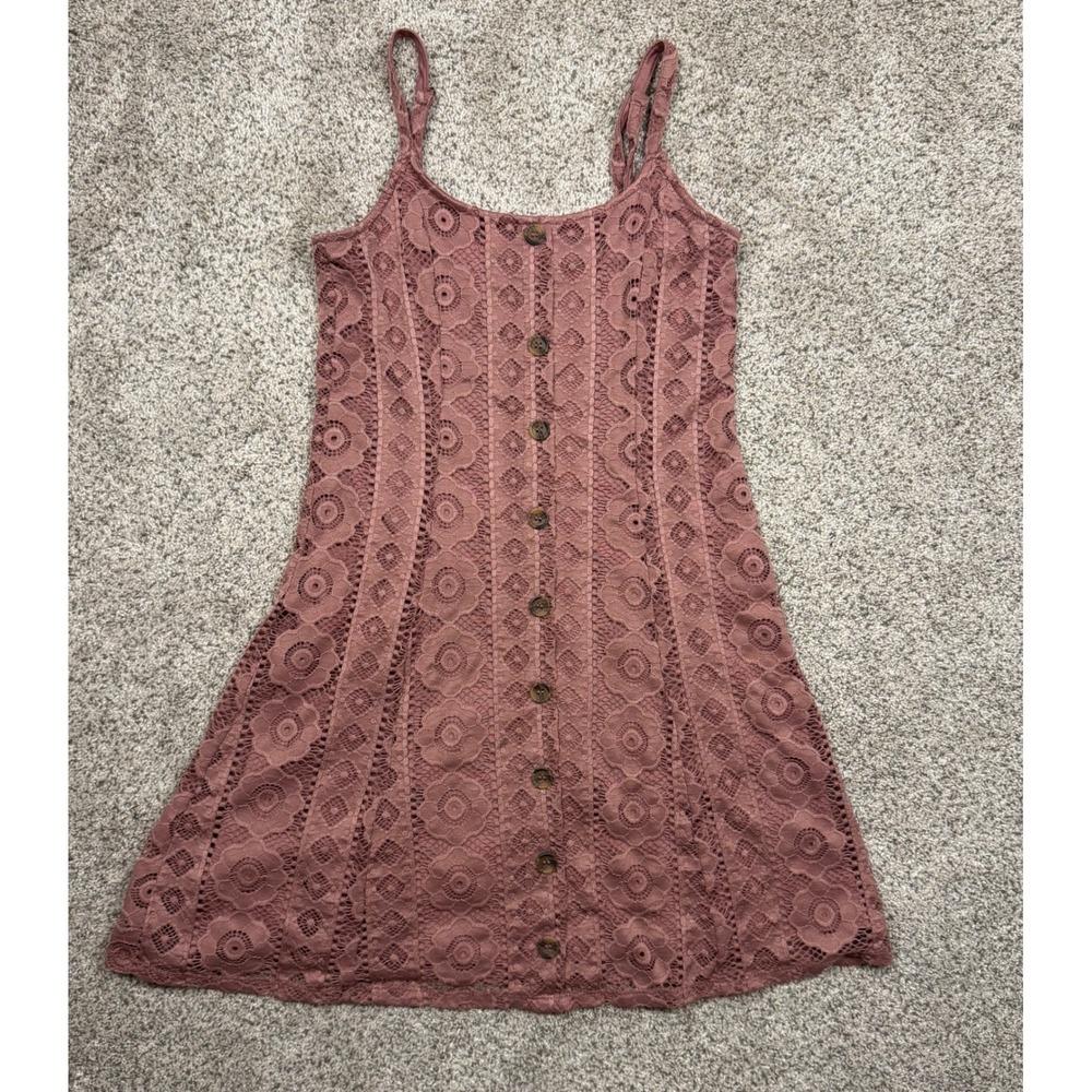 Aeropostale Dress Floral Lace S Mauve Pink Boho Button Down Mini Sleeveless - Picture 5 of 9